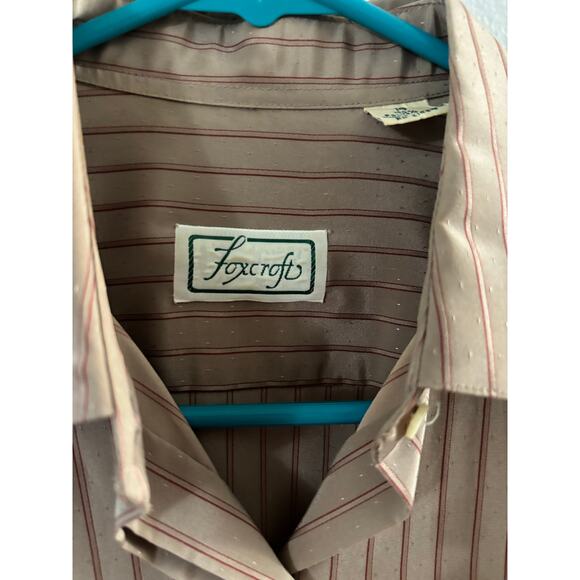 Foxcroft Womens Striped Button Down Top Size 14 Tan Office Neutral Long Sleeve - Picture 3 of 7